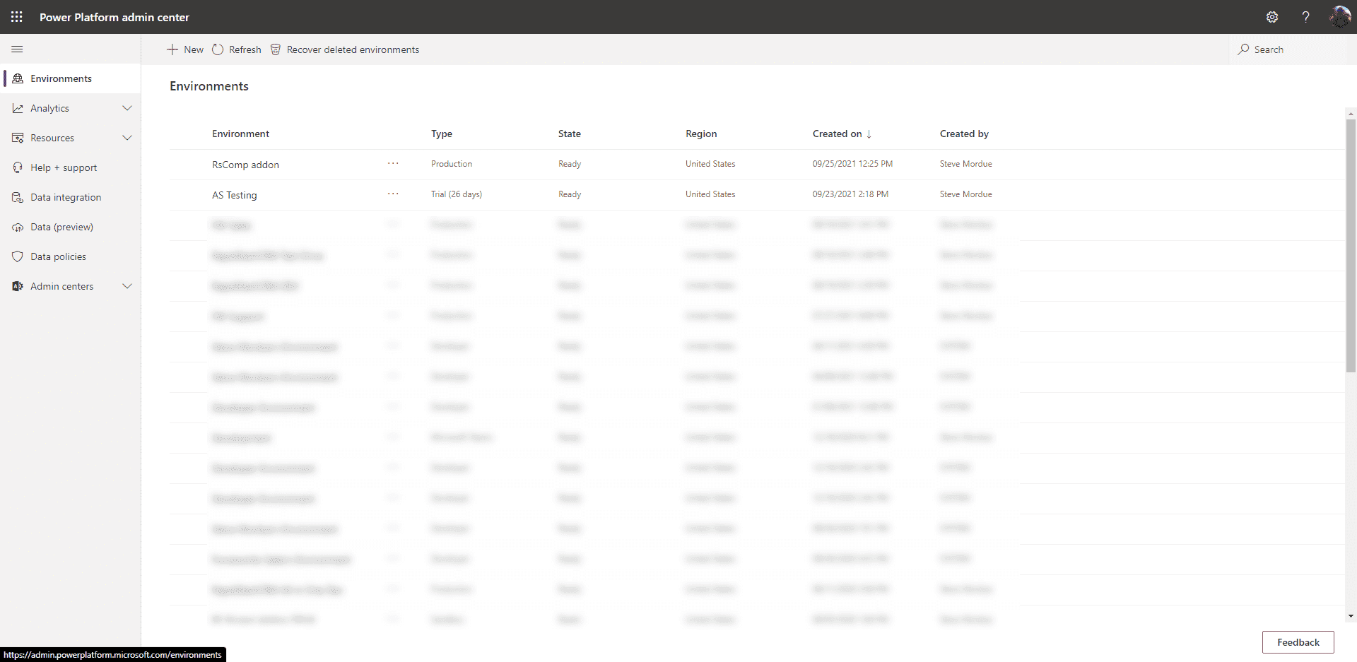 Development environments — RsComp addon dev and AS Testing environments