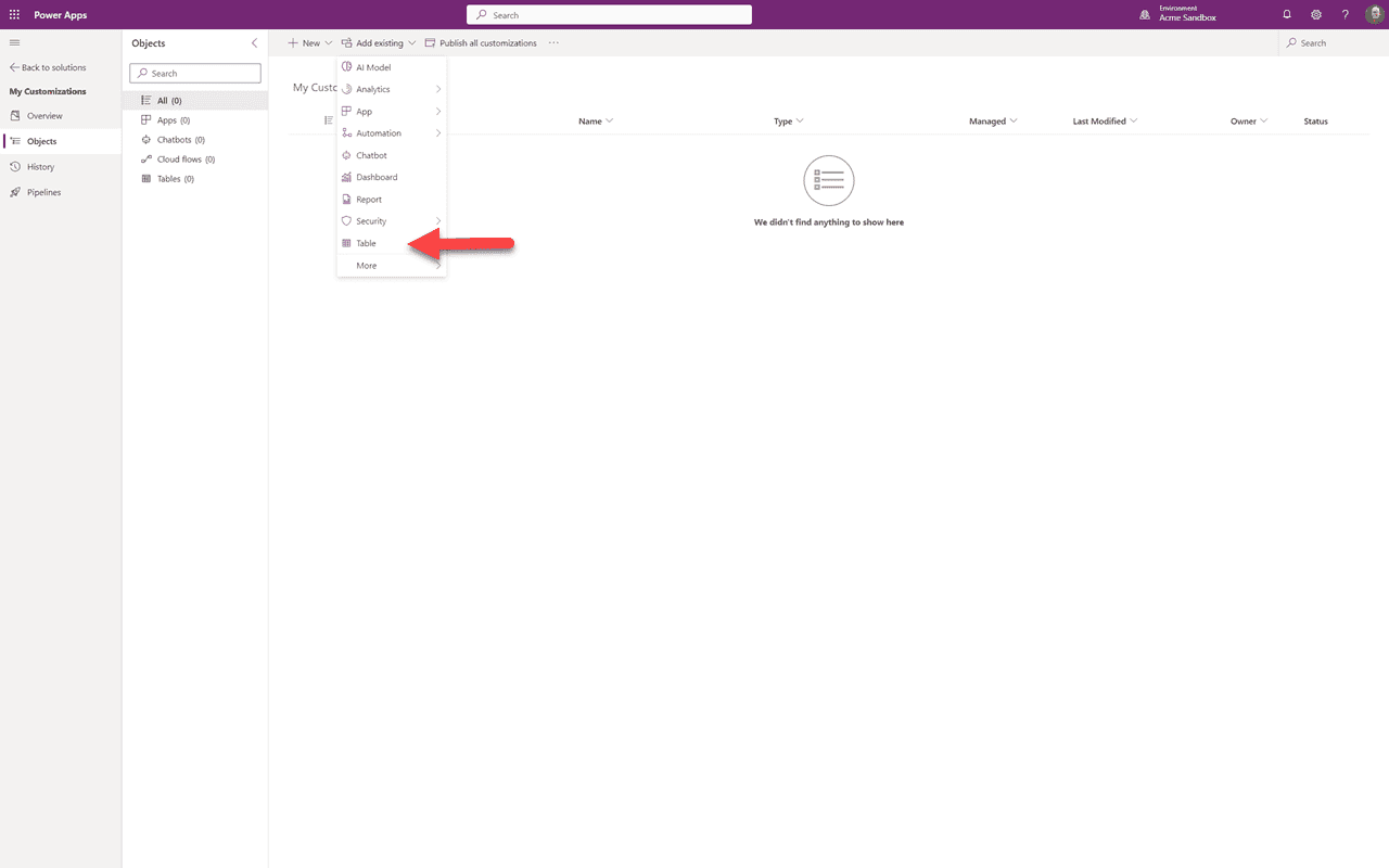 Solution — click Add existing