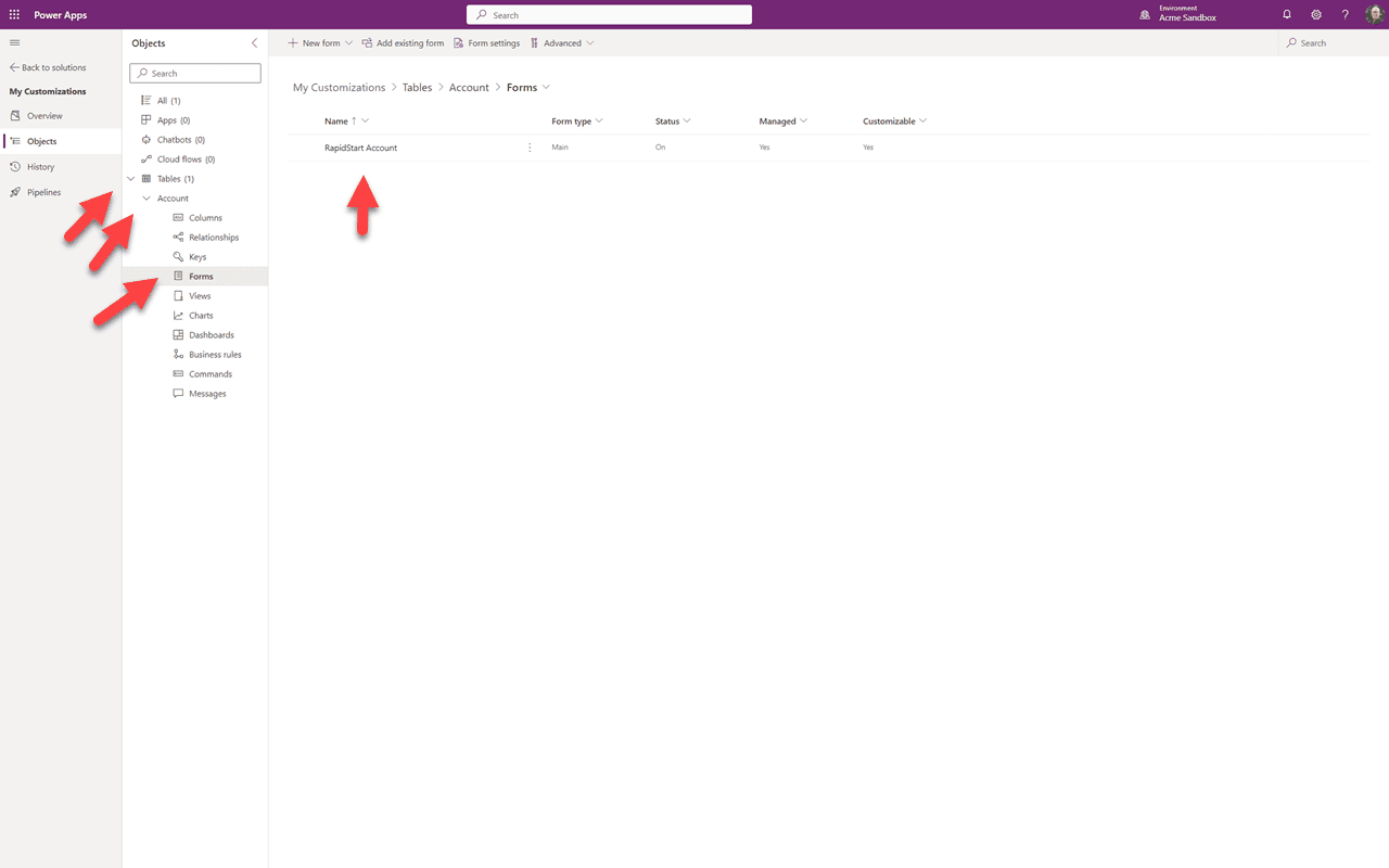 Solution showing added Account form component