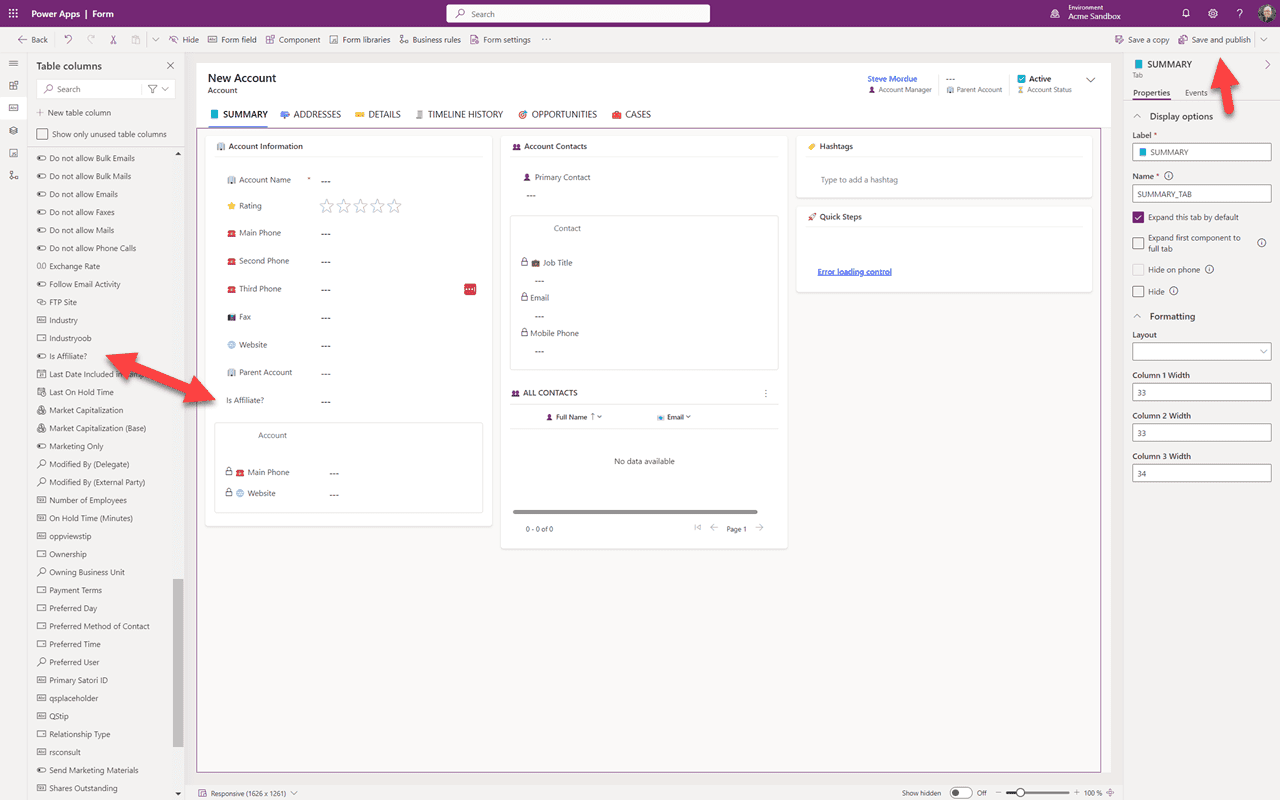 Drag new field onto the form and save and publish