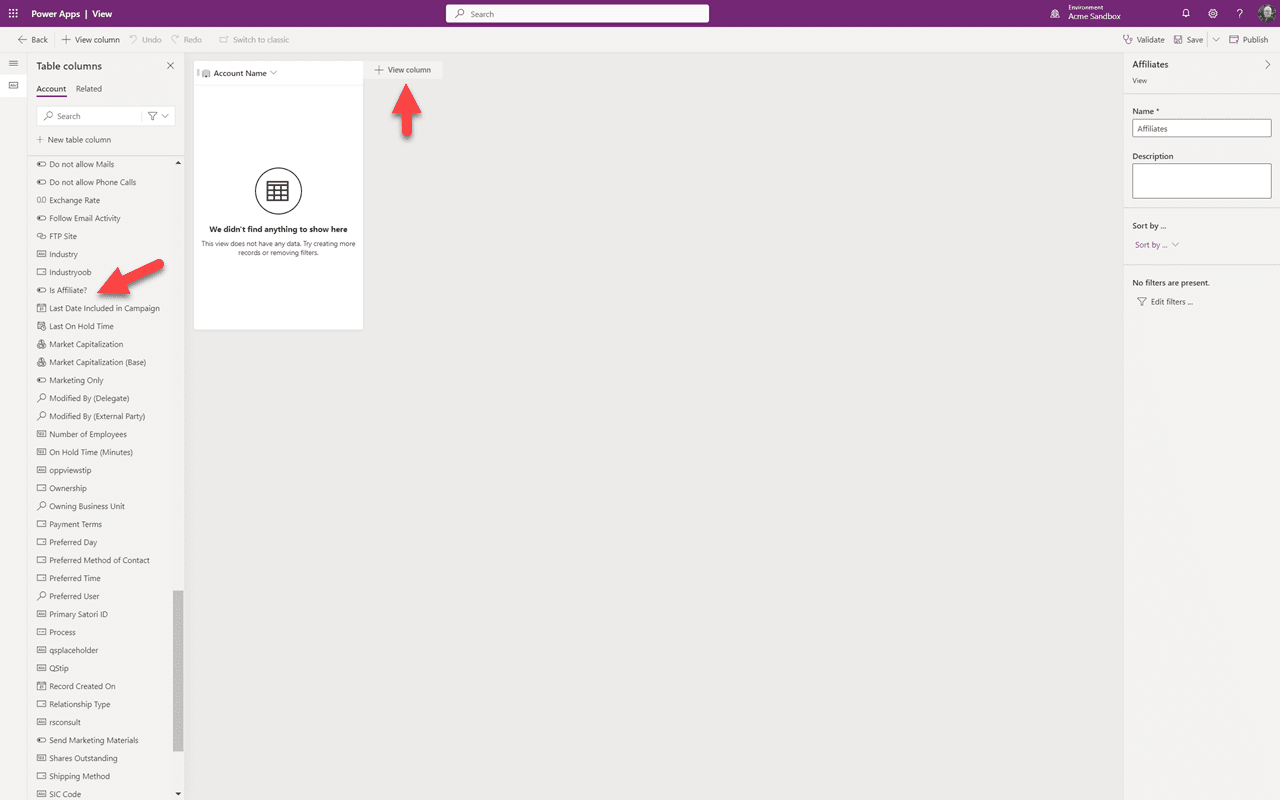 New view dialog — name and create