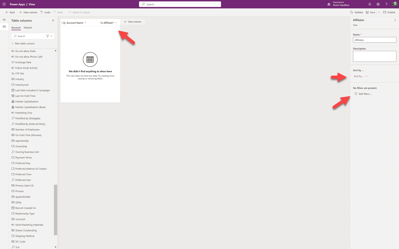 Välj Är Affiliate-fält från rullgardinsmenyn