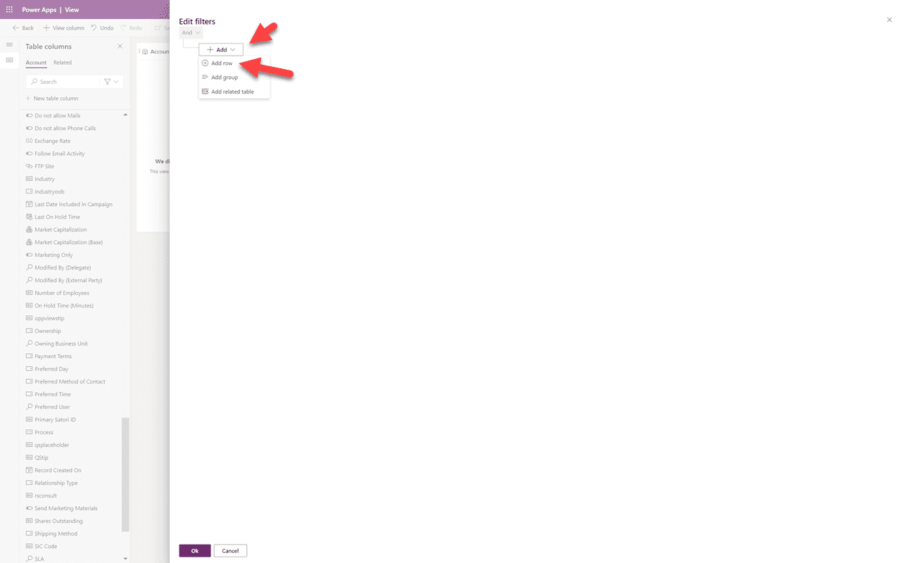 Vy med ny kolumn — klicka på Redigera filter