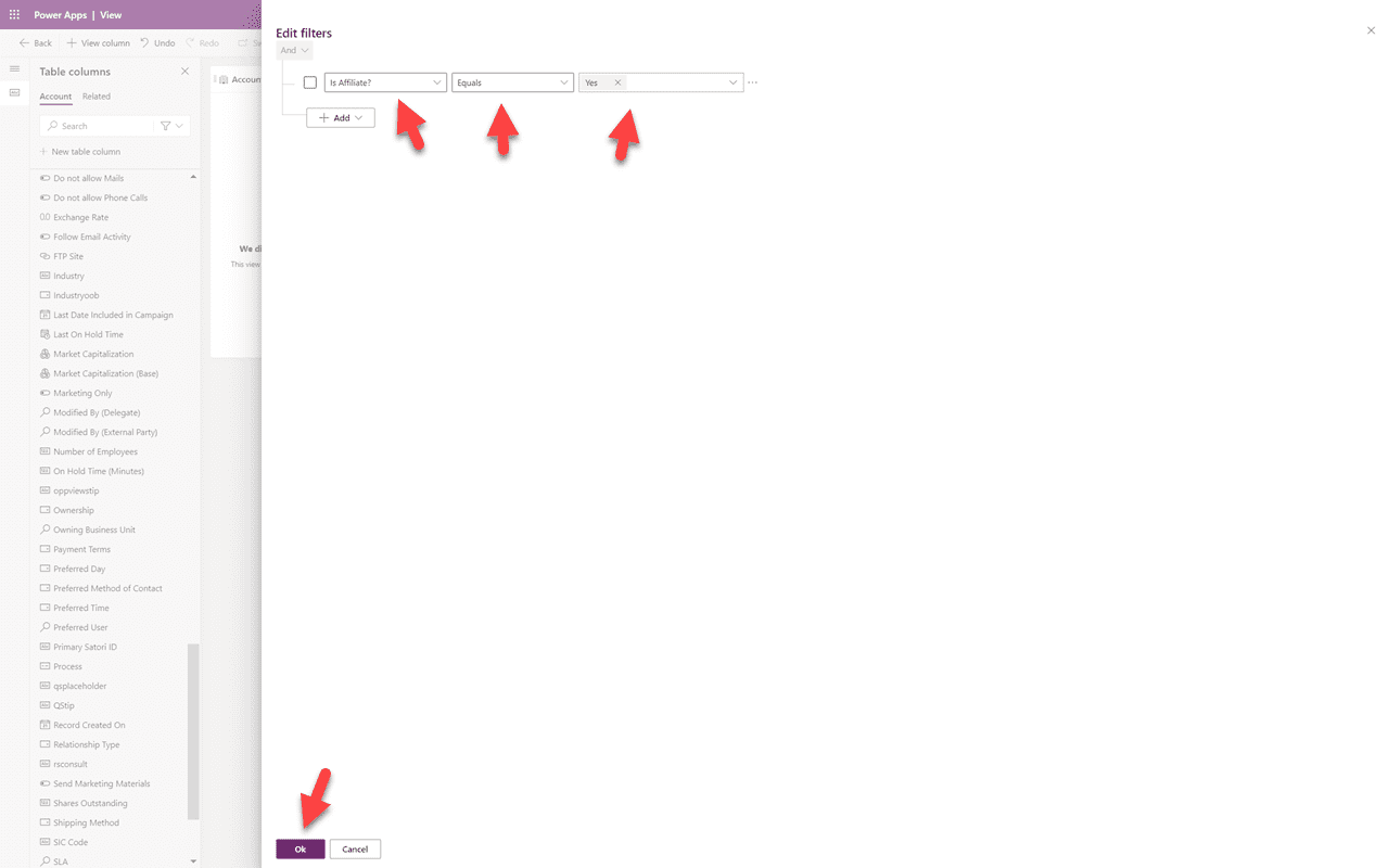 Filterpanel — klicka på Lägg till rad