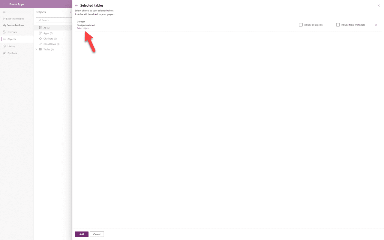 Select Contact table and click Next