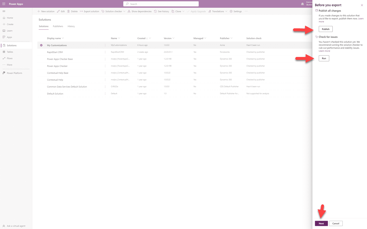 Select solution and click Export Solution
