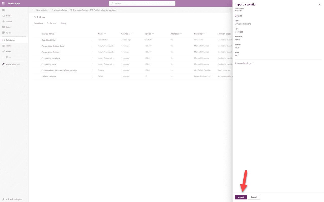Browse to the exported zip file and click Next