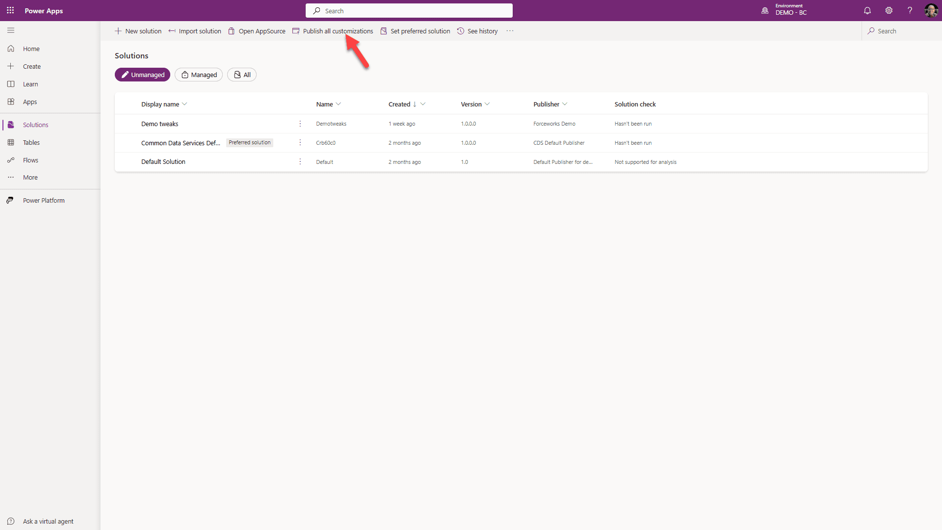 Publish all customizations