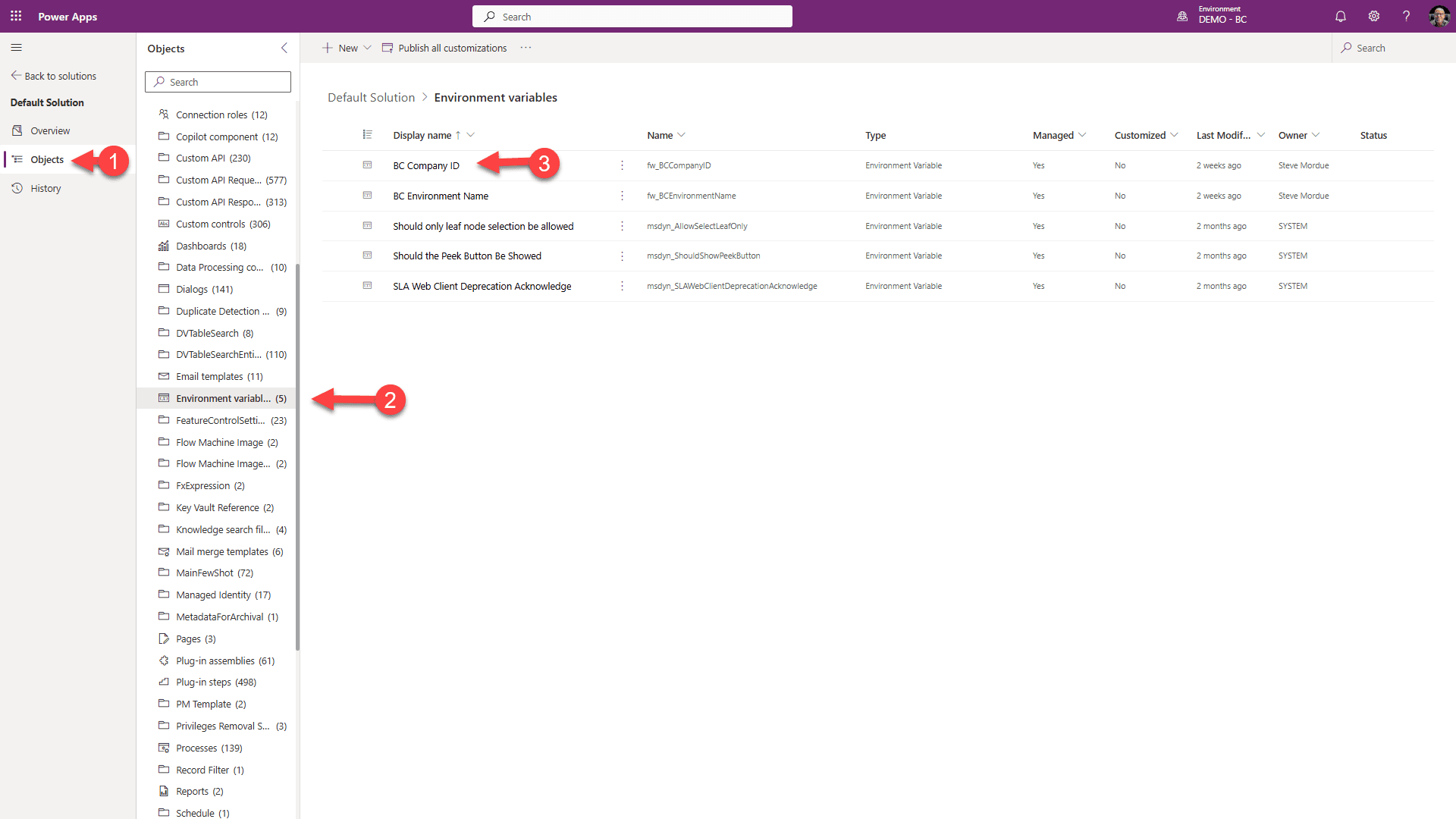 Objects - Environment Variables - BC Company ID