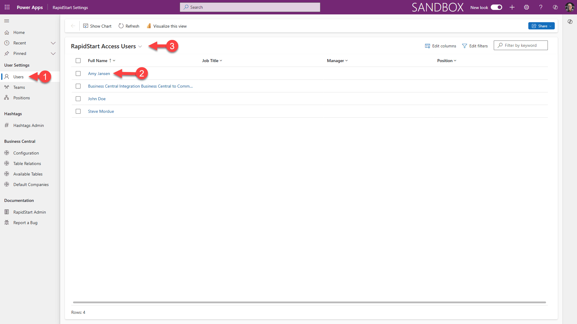RapidStart Settings - Users