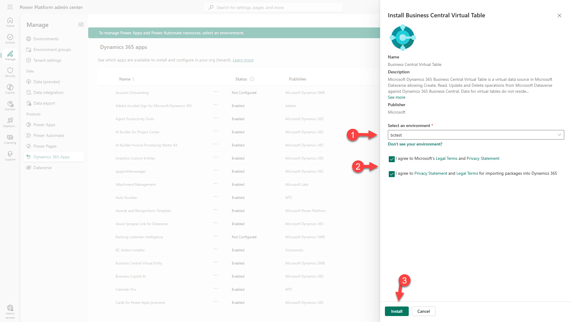 Selecteer omgeving en installeer