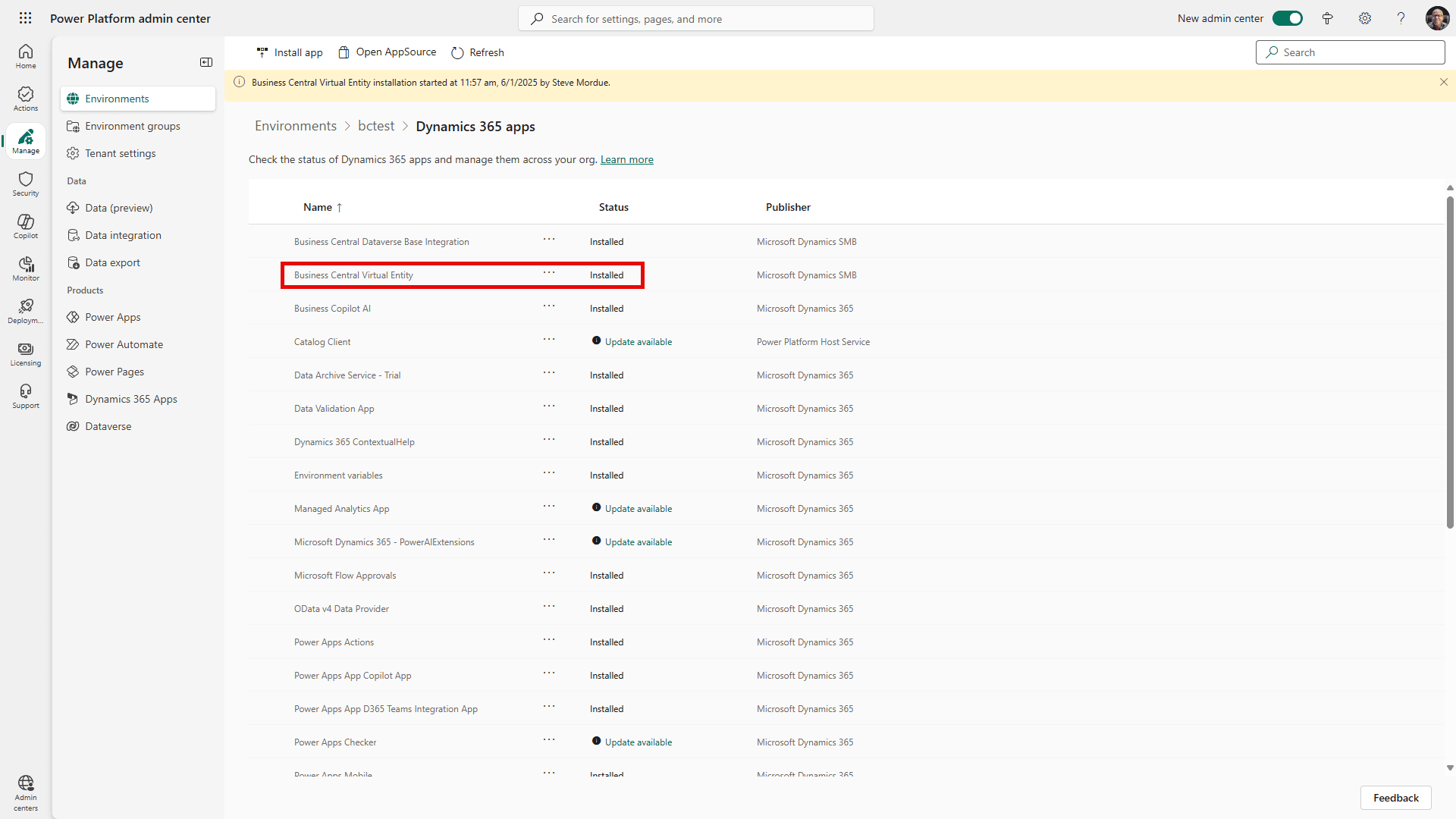 Solution installing status