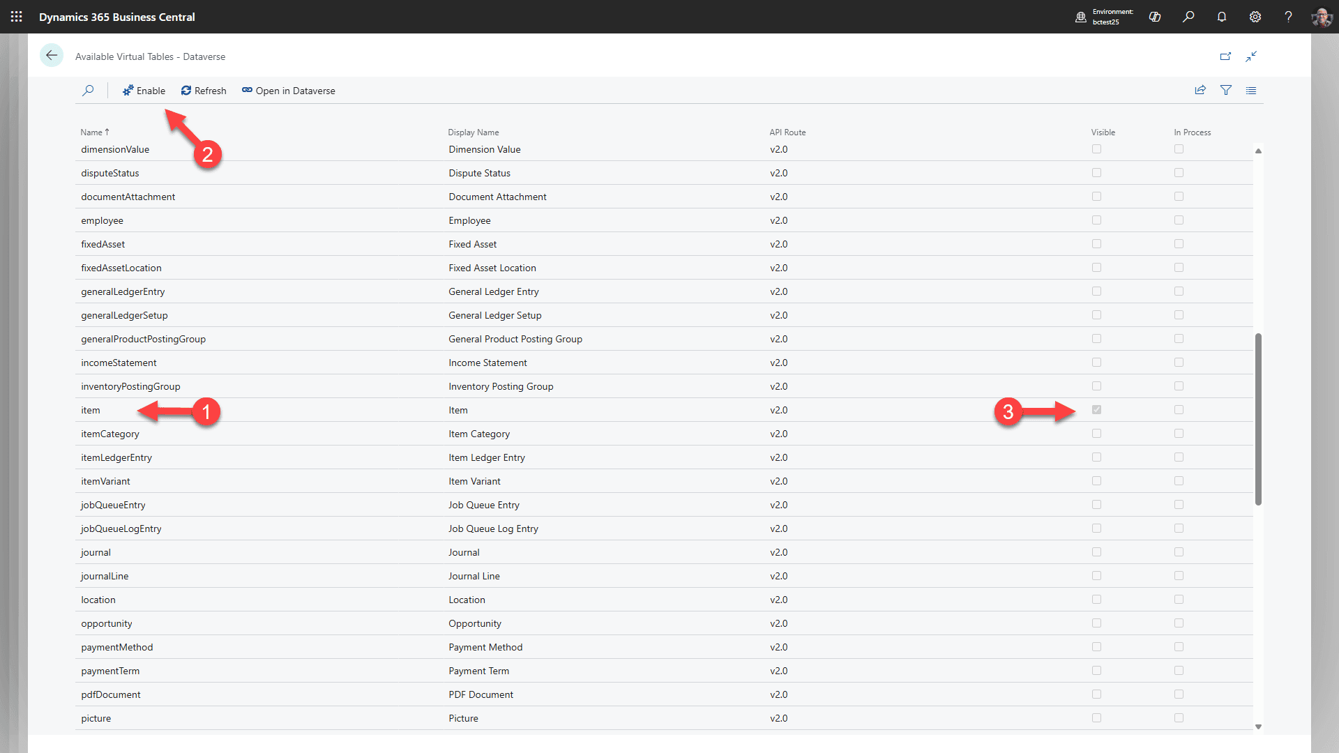 Enable item virtual table
