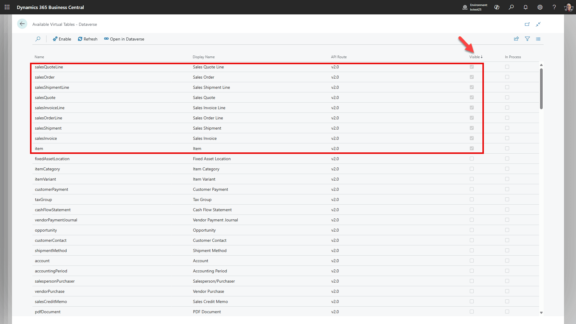 Confirm all virtual tables are visible