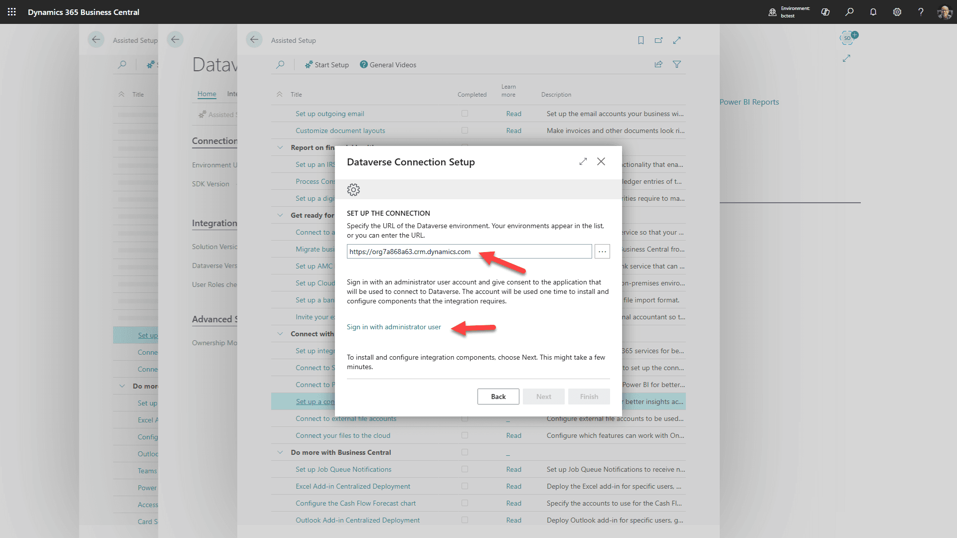 Confirm environment and sign in