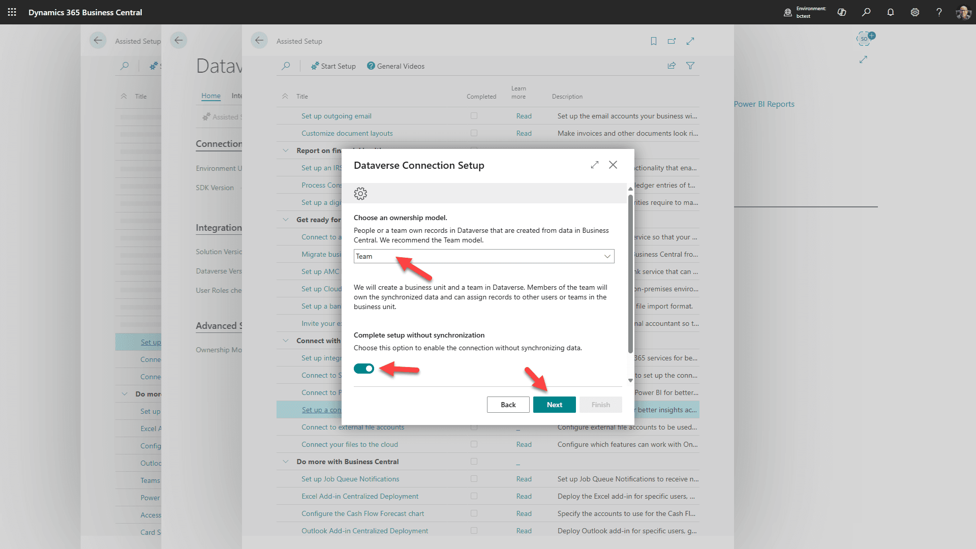 Team ownership and synchronization settings