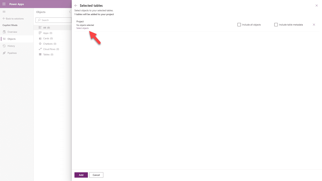 Select tables, click Next