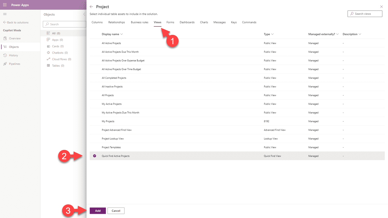 Vælg objekter panel