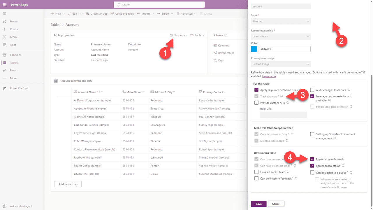 Click on a table — e.g. Accounts