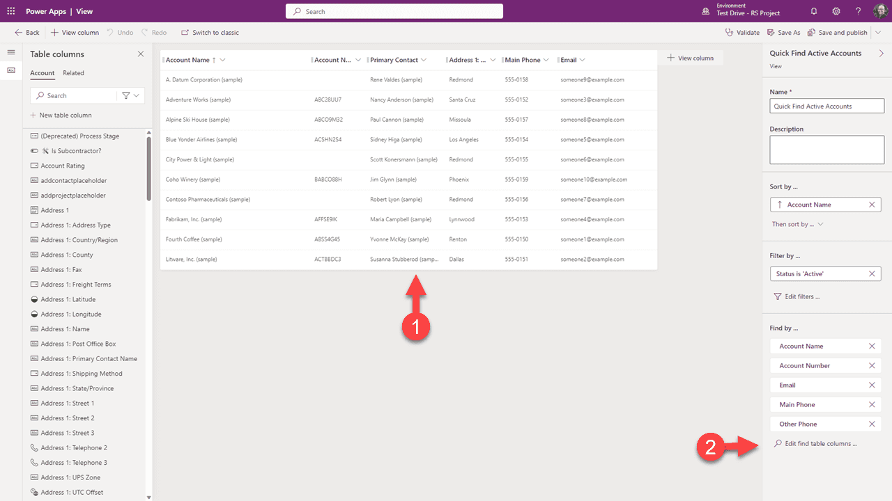 Snabbsökvyn — klicka på tre punkter, Redigera