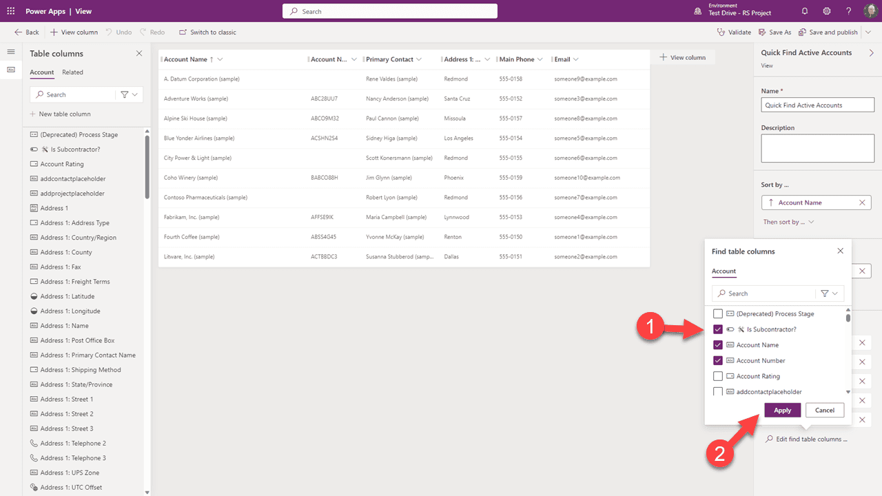 Edit find table columns