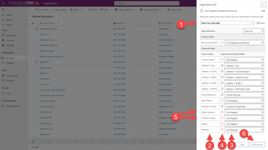 Map CSV columns to CRM fields
