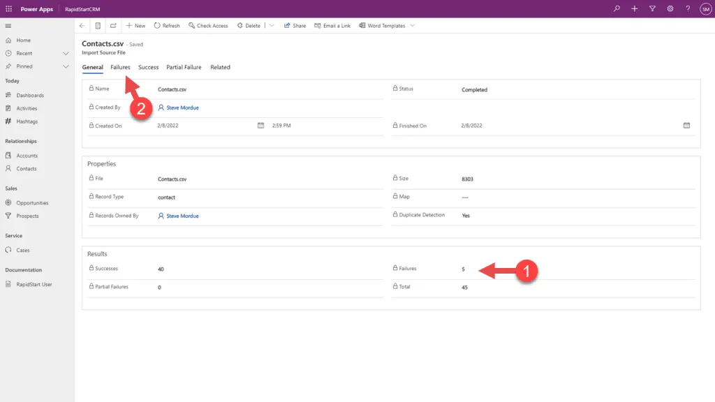 Import Contacts — map Account Name
