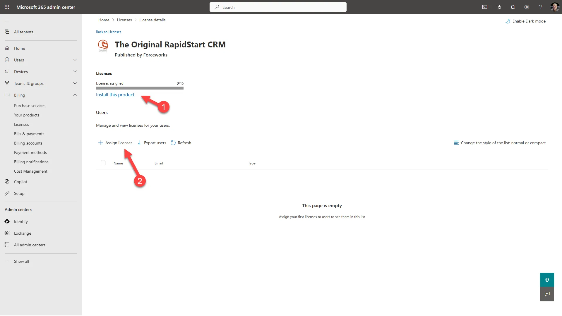 Assign license to user