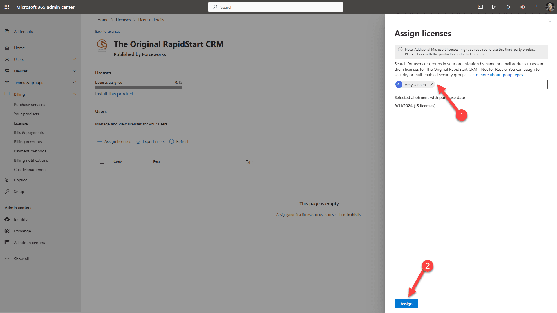 License assigned confirmation