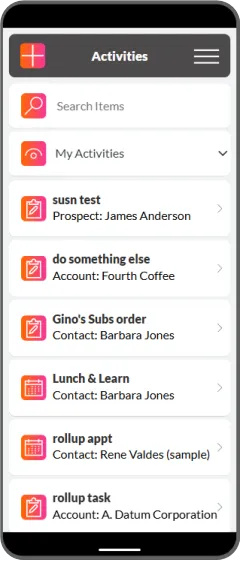 Mobile app — Contacts list