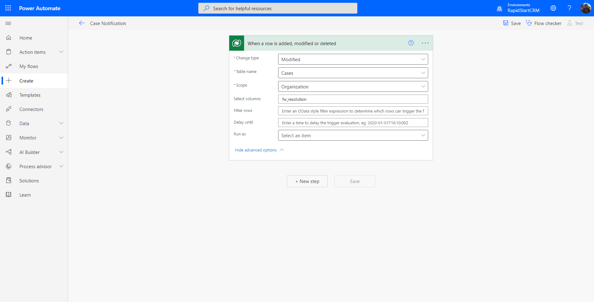 Power Automate — trigger geconfigureerd, voeg nieuwe stap toe