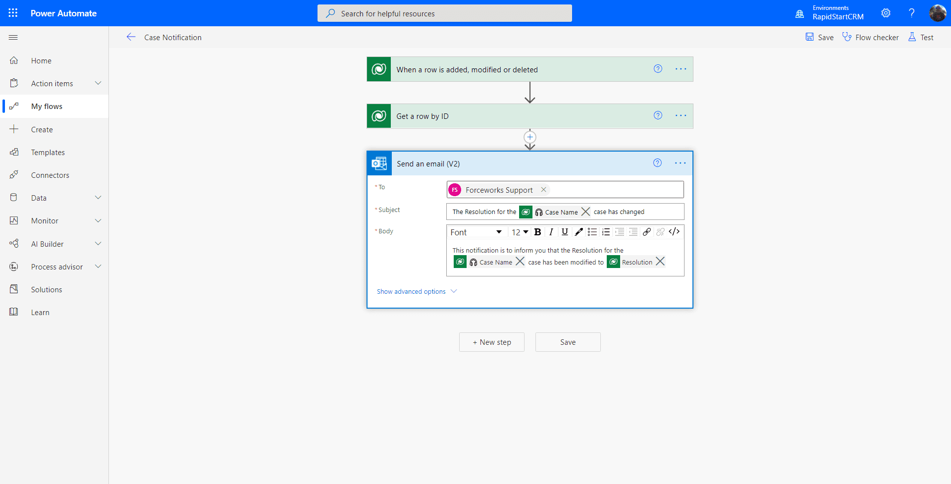 Power Automate — e-mail konfigurálva dinamikus tartalommal