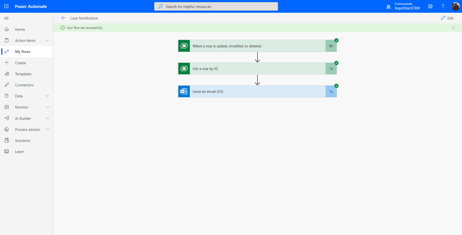 Power Automate — lyckade testresultat