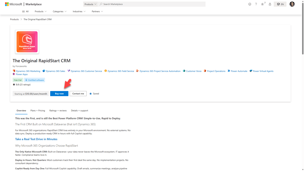 زر احصل عليه الآن في AppSource