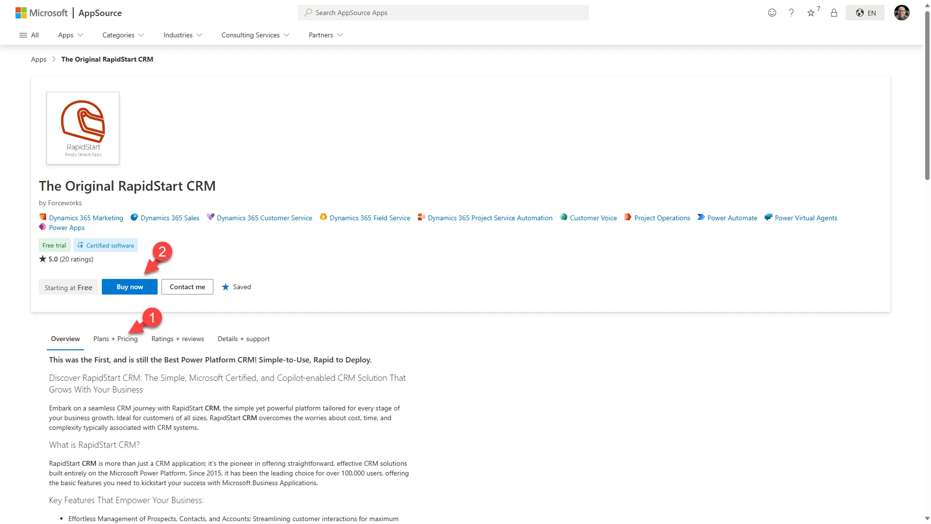 Get it now button on AppSource