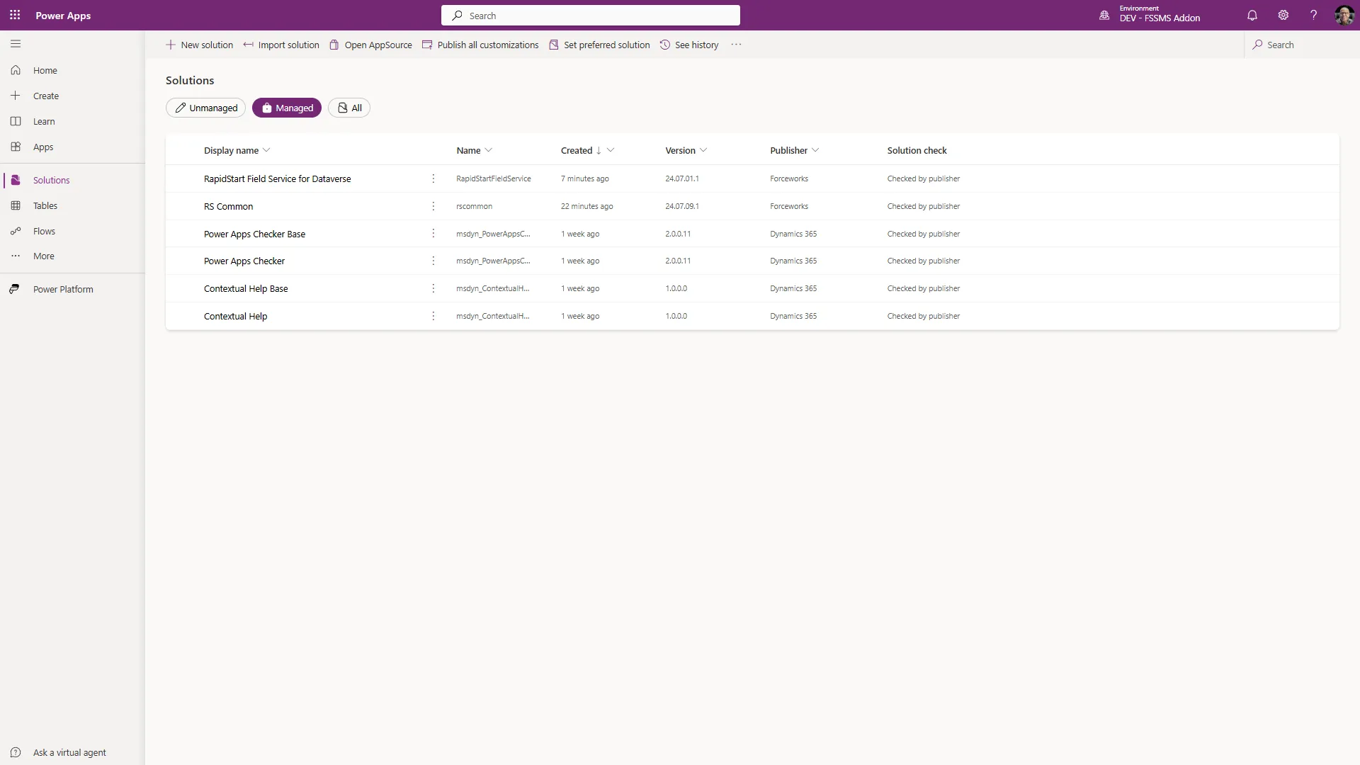 Power Apps Studio — confirm environment