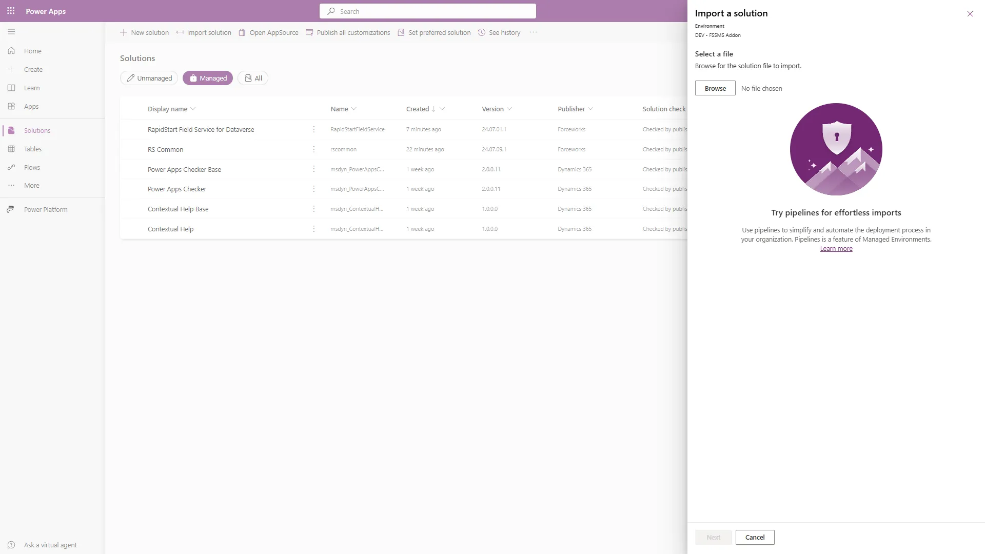 Import Solution — select file