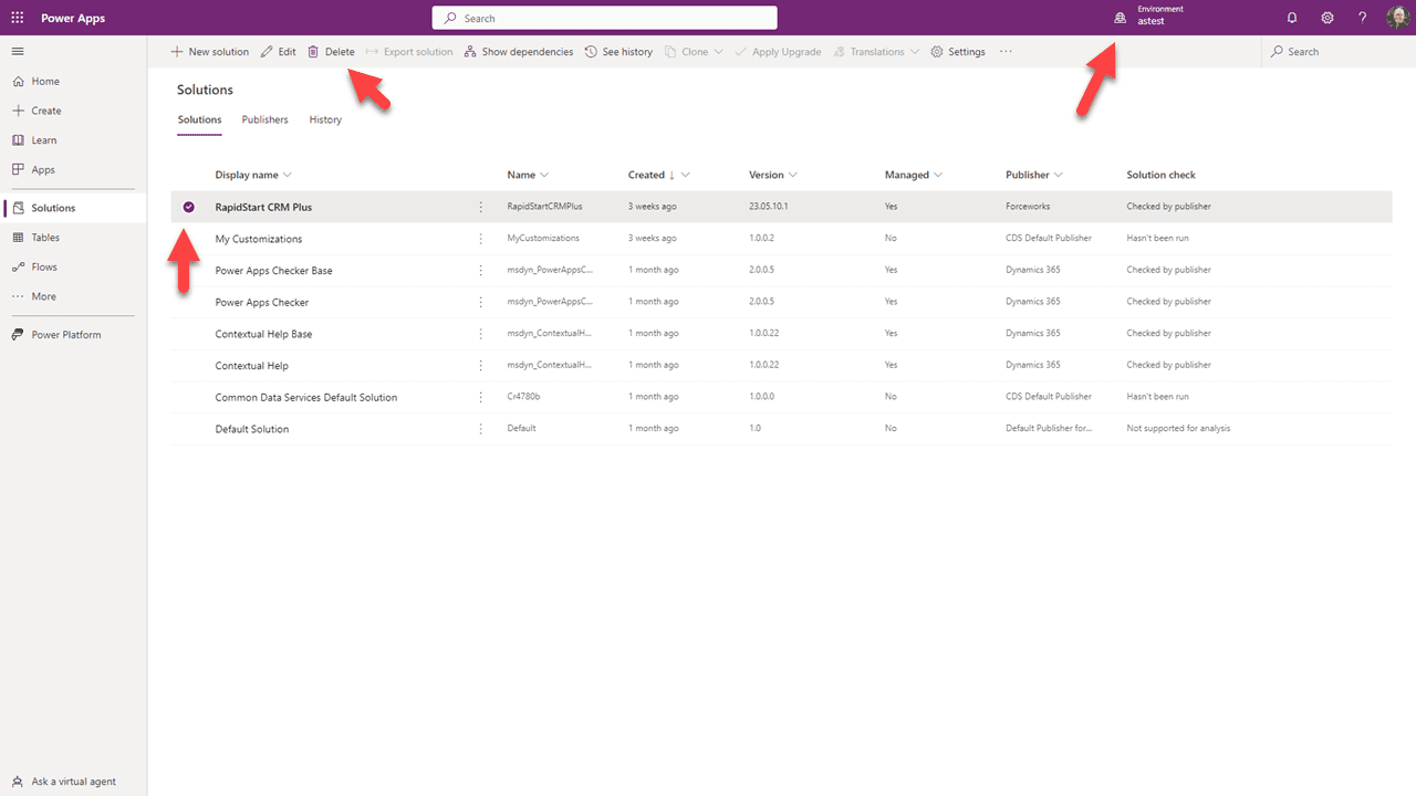 Power Platform Admin Center — Dynamics 365 alkalmazások