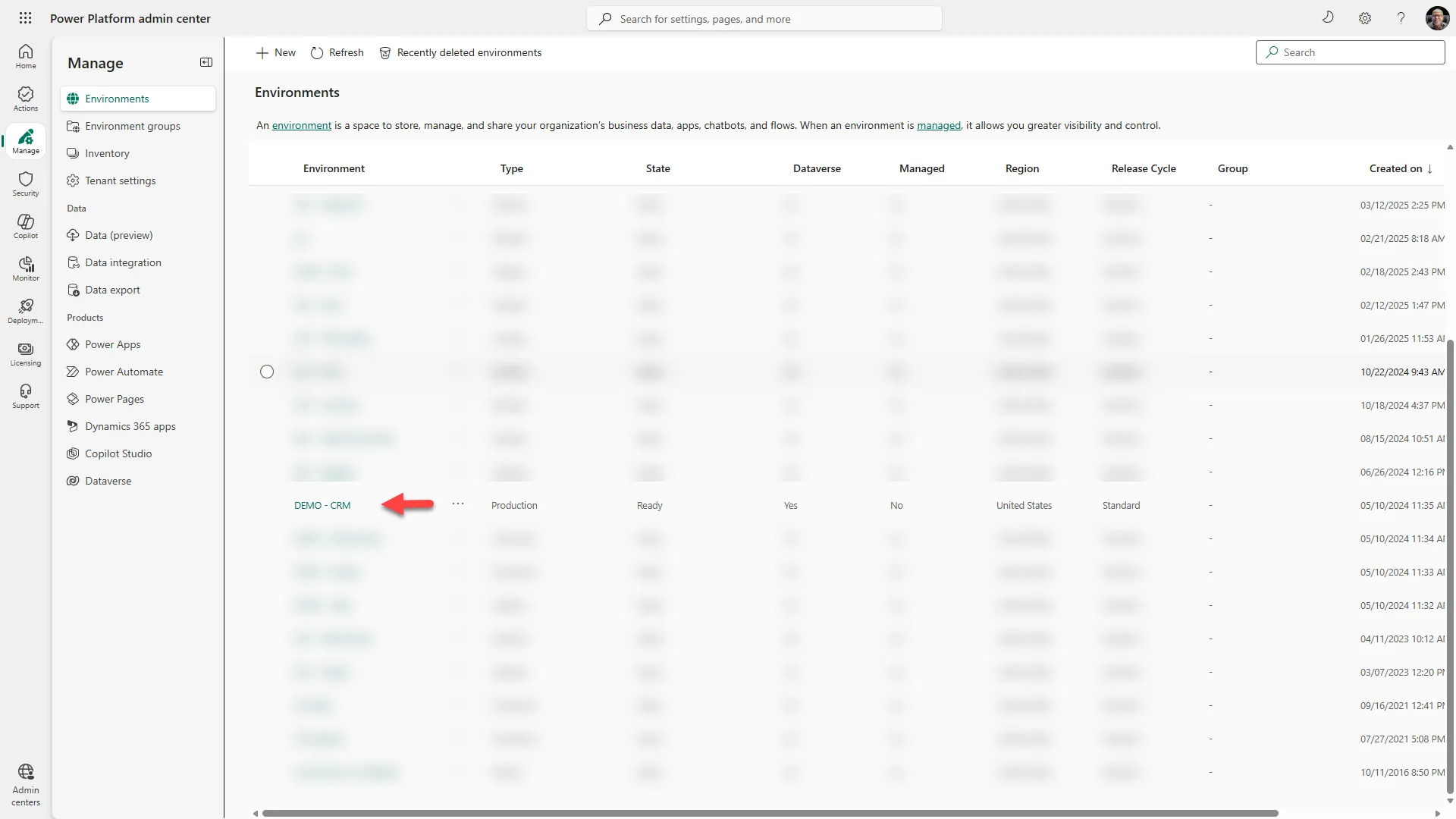 Power Platform Admin Center — update available notification