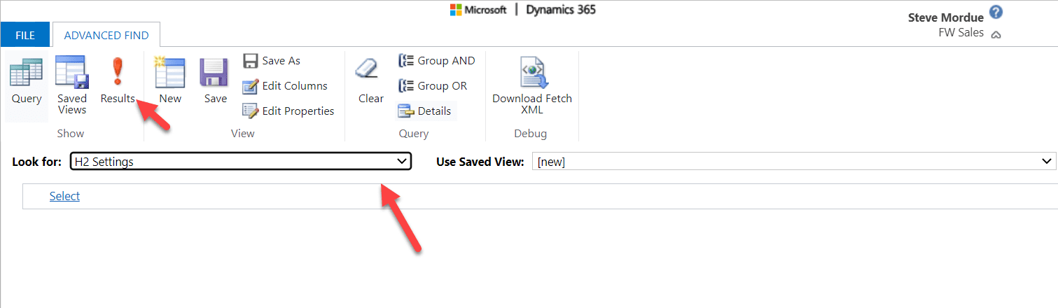 Speciális keresés oldal a Dynamics-ban